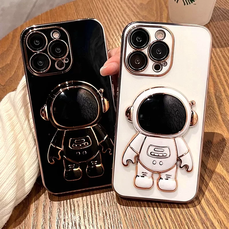 

For iphone 11 12 13 Pro Max XS X XR 7 8 Plus SE 2020 22 Mini Shockproof Silicone Kickstand Cover Astronaut Phone Case