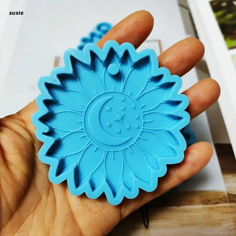 

X7YA 4Pcs/set Flower Shape Silicone Mould Sunflower Keychain Pendant Resin Casting Mold DIY Jewelry Crafts Keychain Pendant