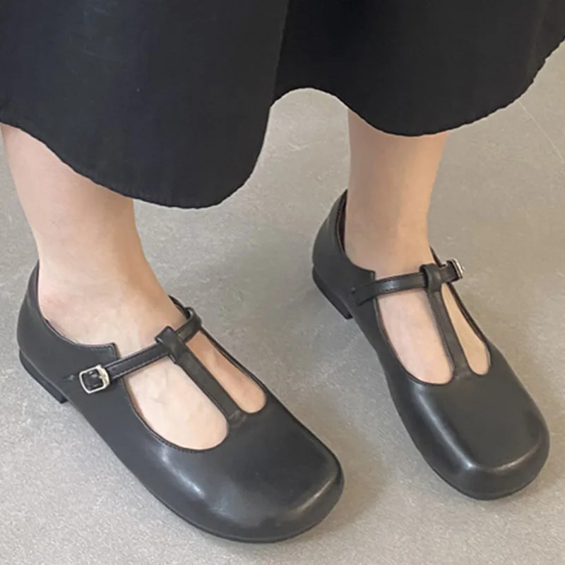 Женские туфли на плоской подошве элегантные уличные мэри джейн с круглым носком