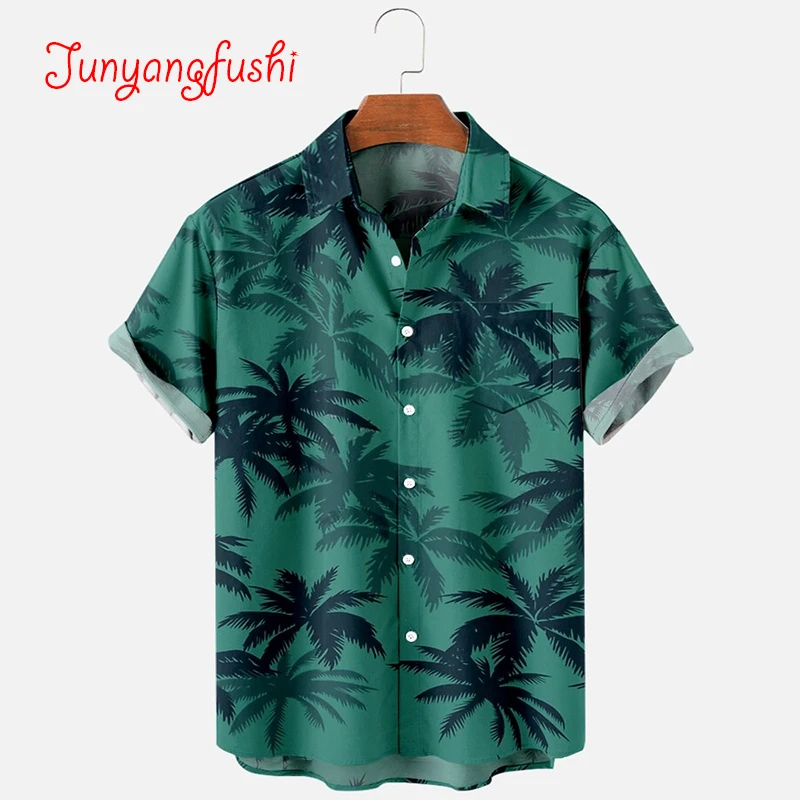

Men's Fashion Summer T-shirt Hawaii 3D Printing Casual Single Breasted Shirt Short Sleeve Beach Plus Size Polo Neck Shirt