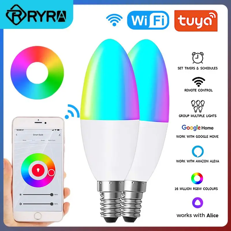

Brightness Adjustable Tuya Smart Lamp Rgbcw Rgb Candelabra Lamp Wifi Tuya With Alexa Google Home Alice Timer 5w