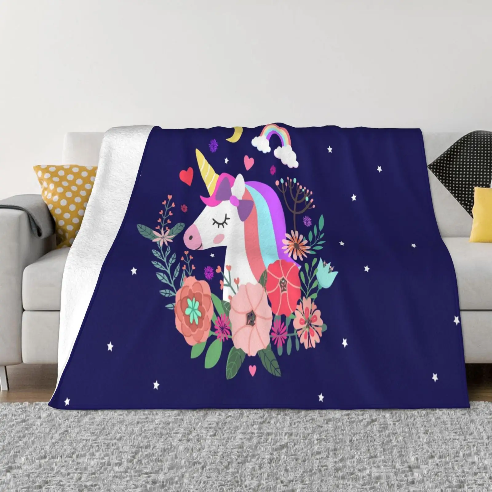

Dark Blue Unicorn Flannel Holiday Throw Blanket Christmas Flurry Soft Cozy No Shedding No Pilling Blankets for Beds