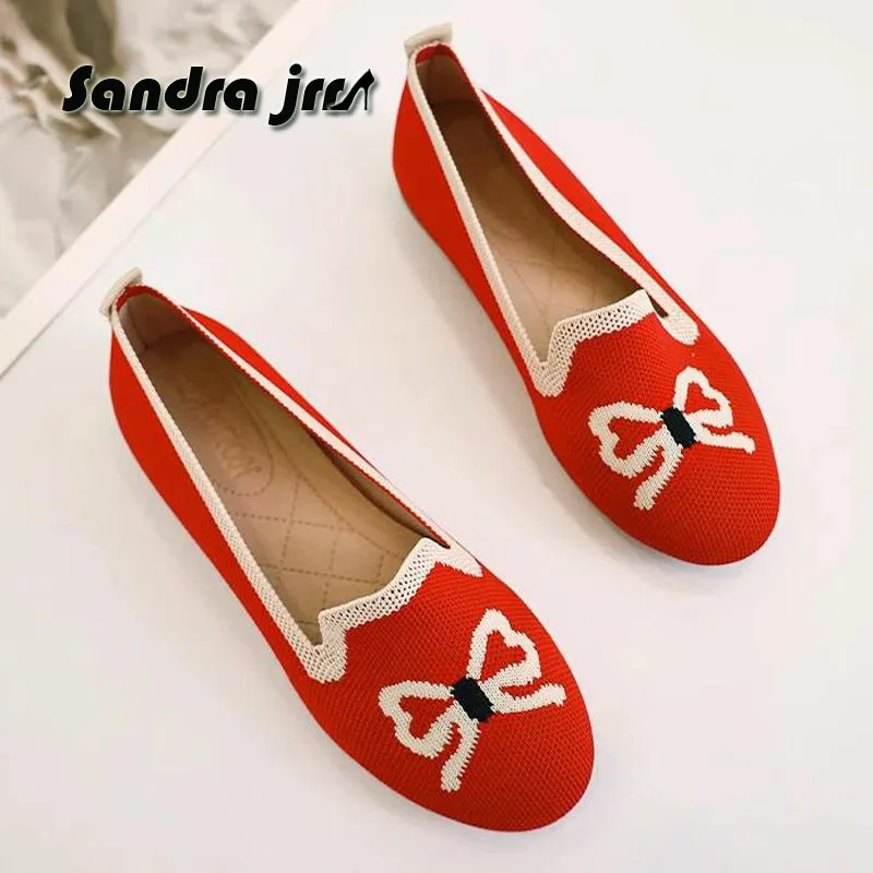 

Lady Round Toe Loafers Spring Summer Autumn Newest Casual Shoes Women Flat Heel Knits Moccasins Shoes Cozy Footwear Size 35-40