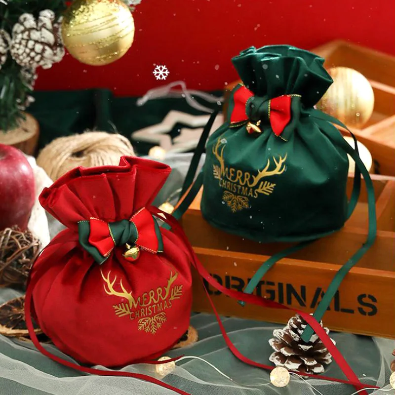 Velvet Christmas Apple Christmas Gift Bag Party Decoration Drawstring Bag Creative Diy Christmas Gift Storage Bag