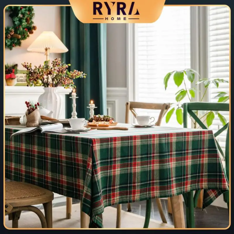

Yarn-dyed Fabric Material Dining Table Cover Kitchen Party Table Cloth Korean Style Tea Table Decoration Home Decor Green Plaid