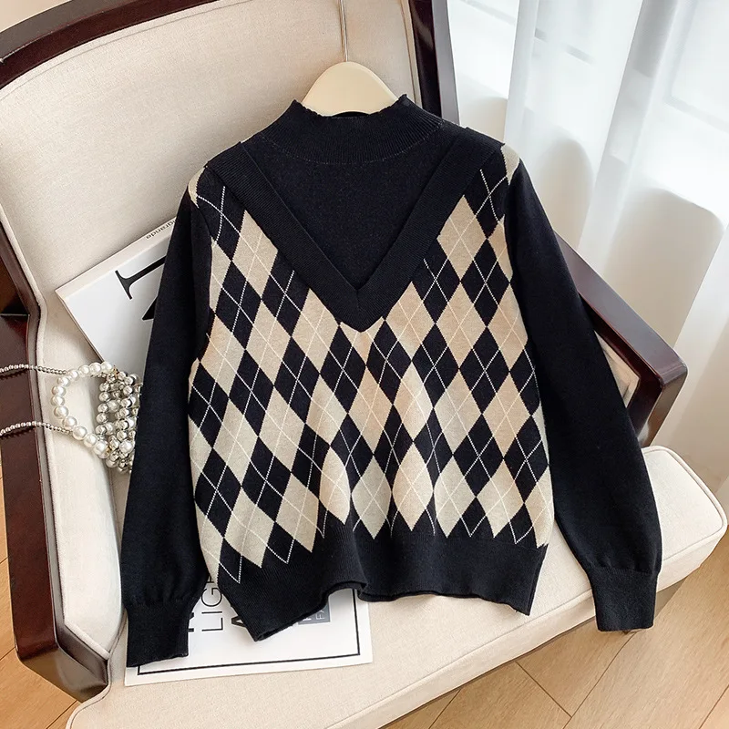 Женский свитер в клетку, свободного покроя, с обхватом груди 140 кг