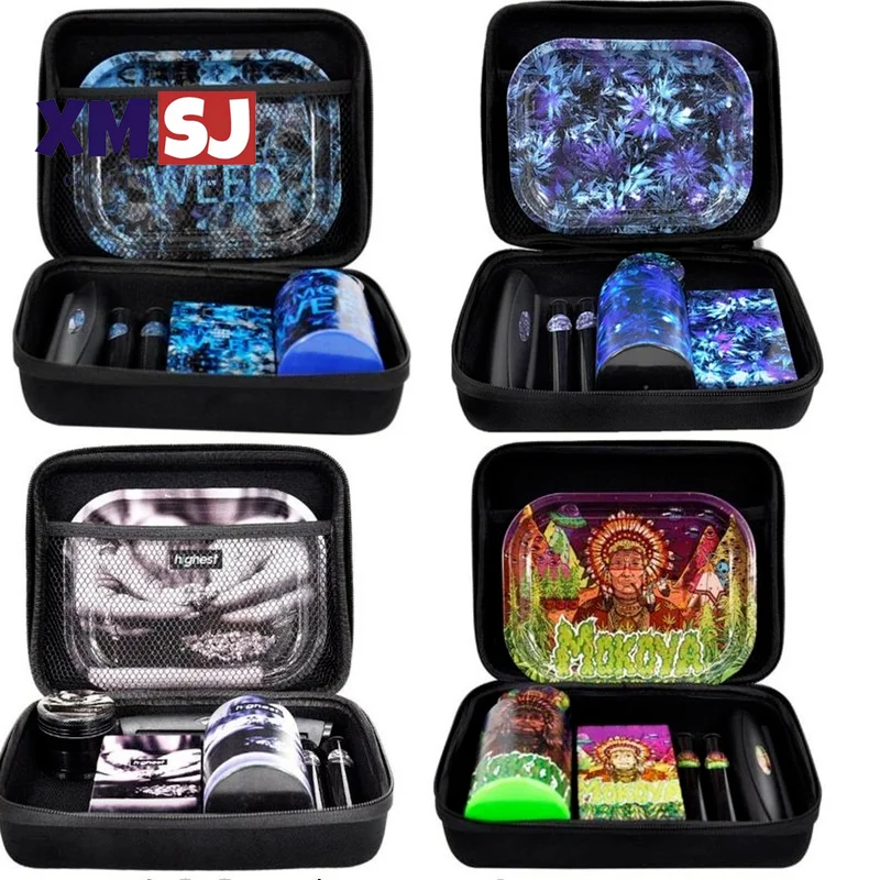 

Tobacco Kit Metal Rolling Tray Plastic Herb Tank Cigarette Machine Container Zinc Alloy Weed Grinder with Toolkit Smoking Set
