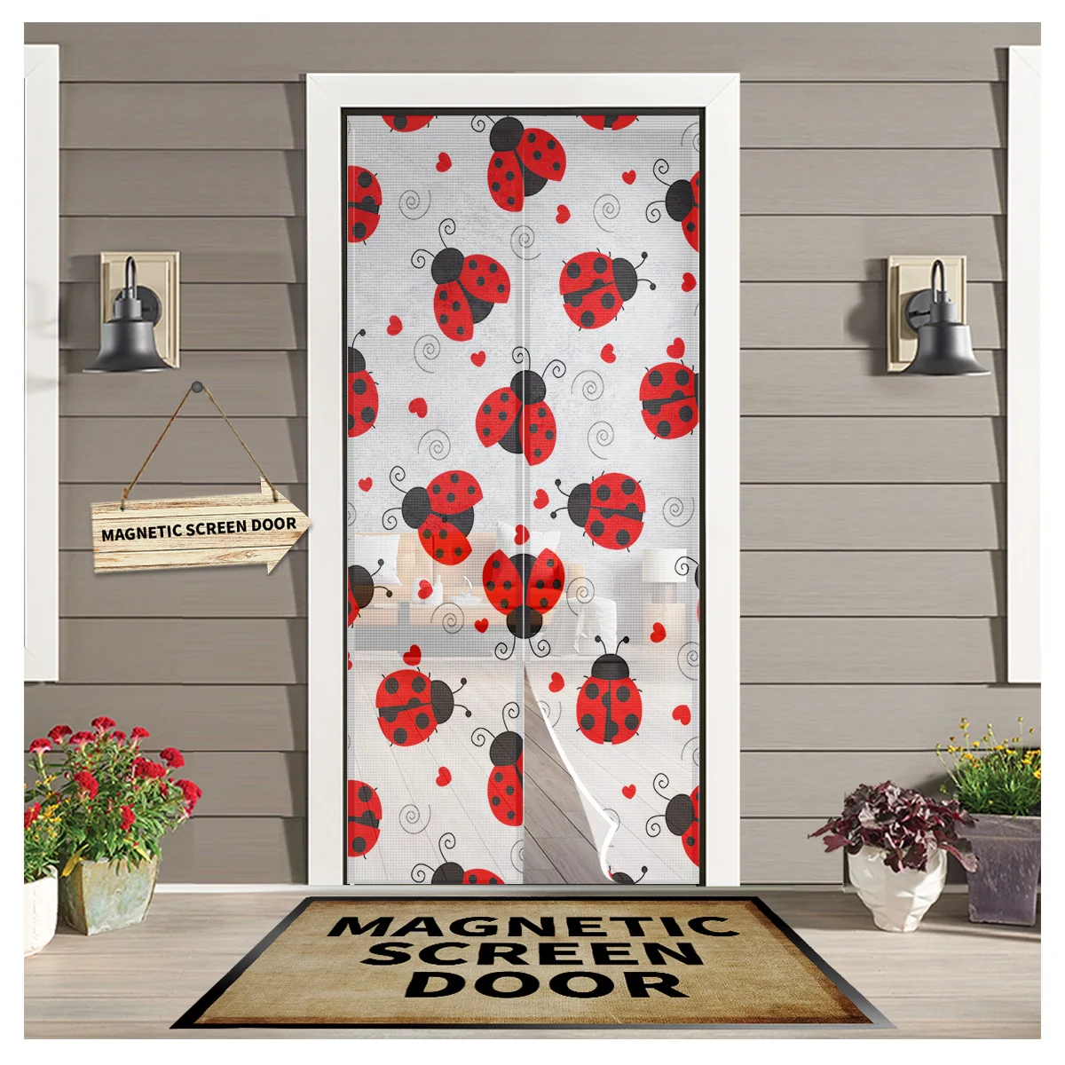 

Ladybug Love Heart Dotted Texture Summer Door Curtain Screen Window Door Curtain Anti Mosquito Magnetic Curtain
