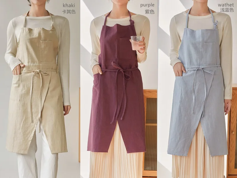 

High-end linen apron Japanese and Korean style home and kitchen coffee shop bookstore overalls