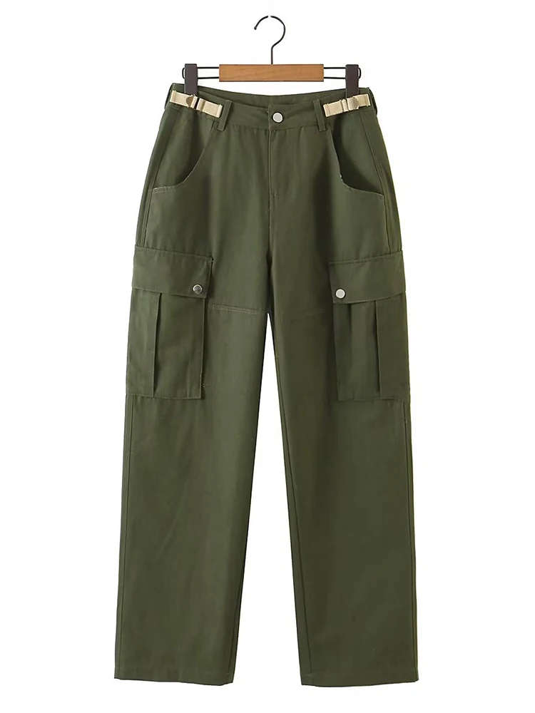 

YENKYE New Autumn Women Low Waist Straight Casual Cargo Pants Vintage Pockets Female Loose Streetwear Trousers