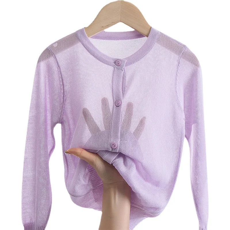 

Летний вязаный кардиган для девочек, свитер, пальто, Солнцезащитная одежда, однотонная детская одежда, новинка 2023, детское тонкое пальто, верхняя одежда для подростков
