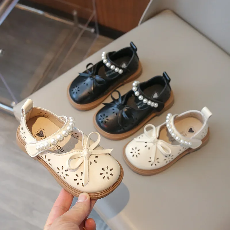 Туфли из ПУ кожи для девочек дышащие лоферы мягкая подошва бант маленькие и