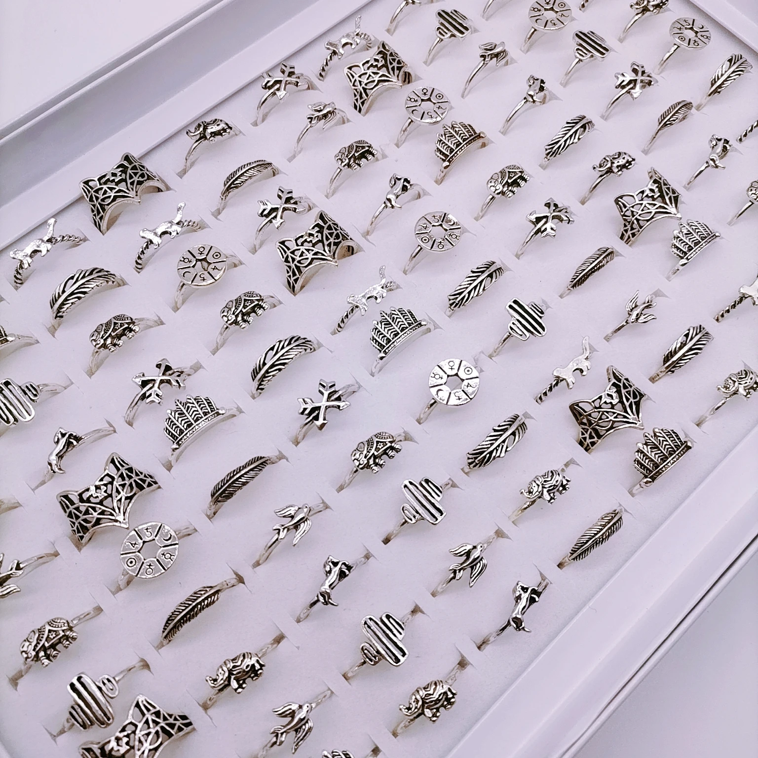 

100pcs Rings for Women New Vintage Fox Elephant Cactus Couple Knuckle Ring Wedding Party Set Hot Selling Products Wholesale