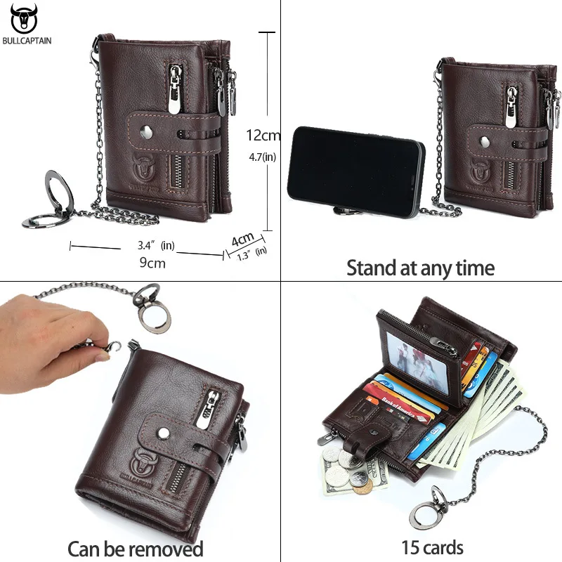 The Best Gift for Men Genuine Leather Zipper Business Wallet Multifunctional Cowhide Small Driver's License Photo Card Pack