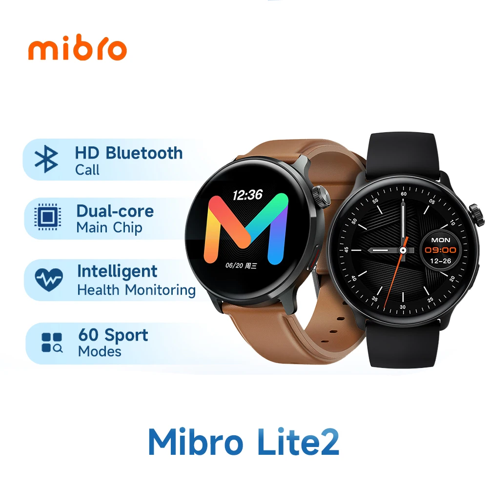 

Mibro Lite2 Bluetooth Calling Smartwatch AMOLED Screen SpO2 Sleeping Heart Rate Monitoring 2ATM Waterproof Men Women Smart Watch