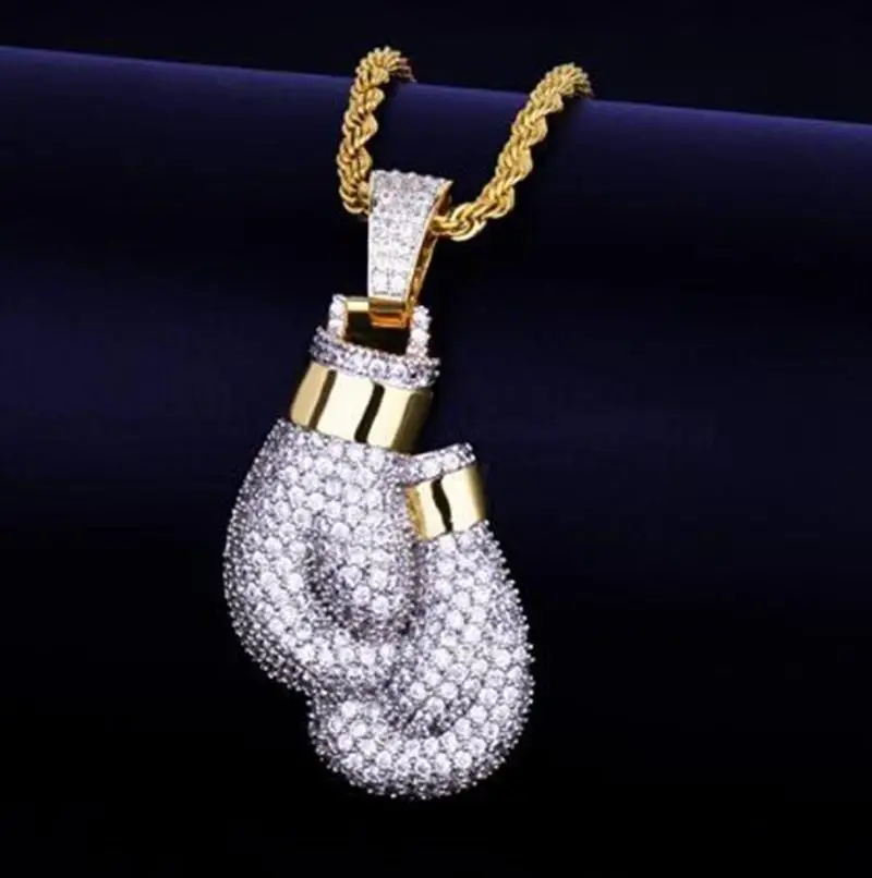 

Fashion Exquisite Zircon Boxing Gloves Pendant Necklace Punk Men's Rock Hip Hop Jewelry