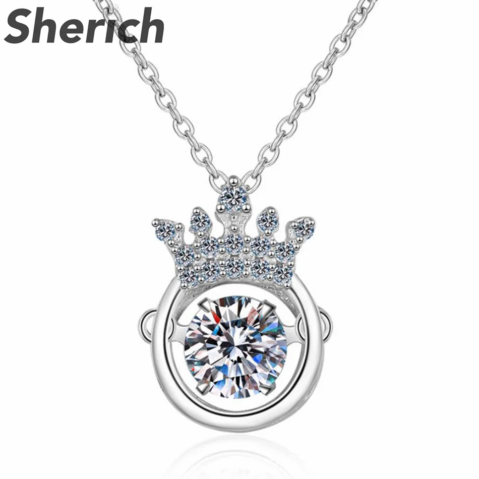 

Tbestone 0.5ct Moissanite S925 Sterling Silver Round Crown Delicate Sparkling Unique Pendant Necklace Women Fine Jewelry