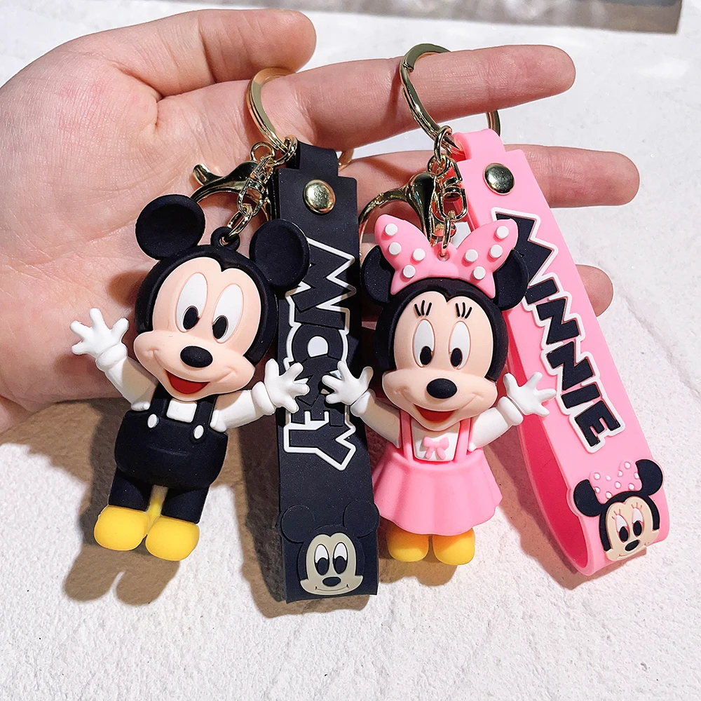 

Cartoon Anime Mickey Mouse Lovers Pendant Keychain Kawaii Minnie Mouse PVC Figurine Model Keyring for Couples Ornament Toy Gift