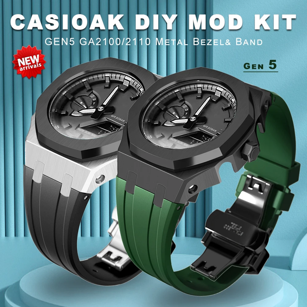 

Комплект для часов GEN4 Gen5 GA2100, металлическая рамка для G shock Casioak, модификация 4-го поколения, резина и сталь, чехол для часов, ремешок GA2100 2110