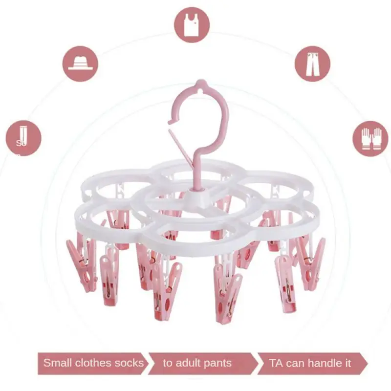 

Clips Hanger Clothes Dryer Children Adults 360 Angle Swivel Design 16 Clips Hanger S Underwear PP Windproof Plastic Rack Hanger
