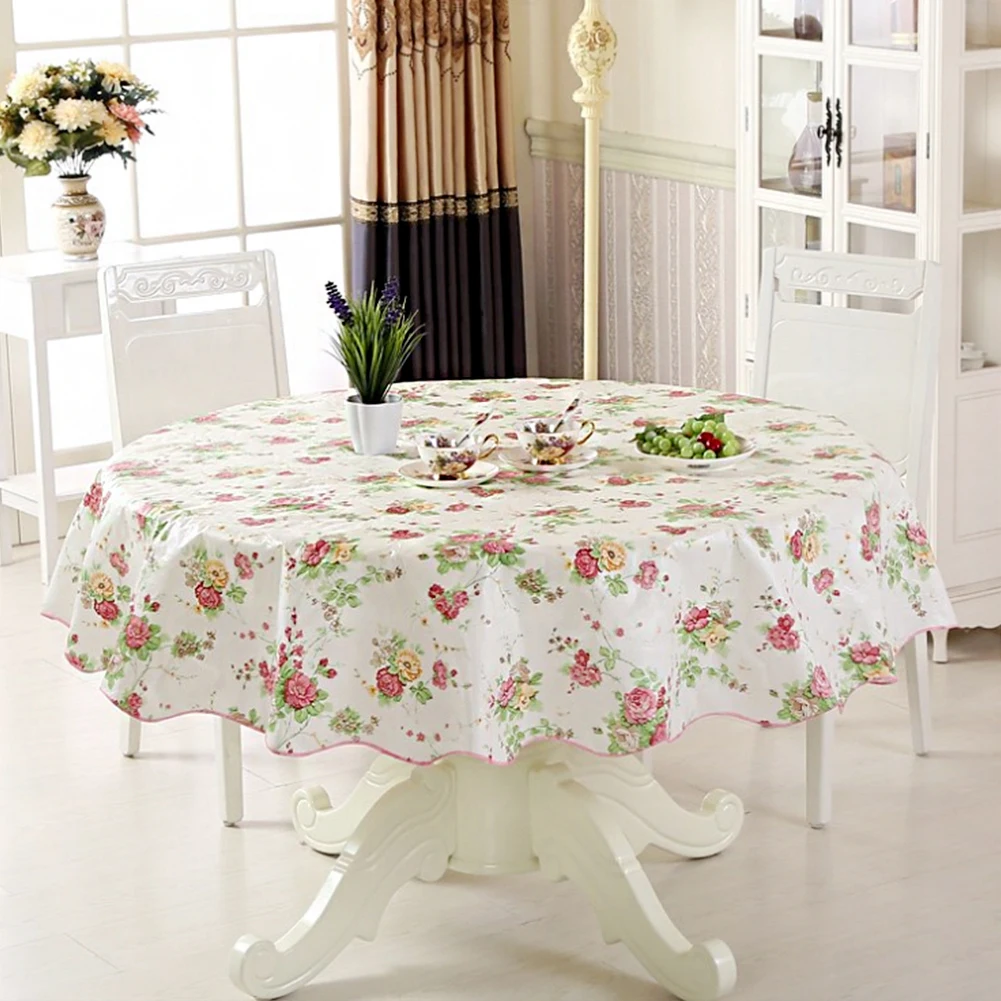 

150cm Oil-proof Cover Decoration Floral Home Party Table Cloth Kitchen Reusable Water Resistant Countryside Style Round Dining