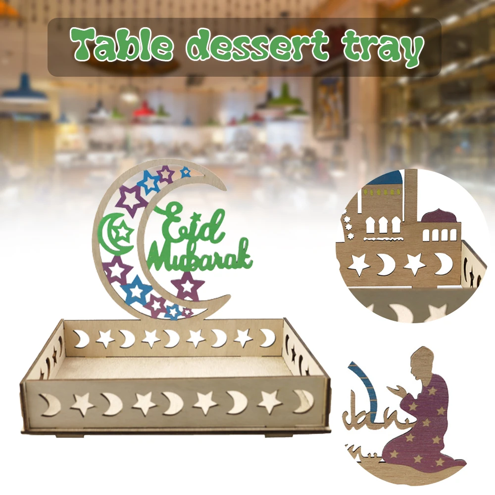 

Ramadan Muslim Eid Dessert Display Tray Tableware Star Moon Hollow-Carved Design Food Fruit Snack Holder Muslim Eid Dessert Tray