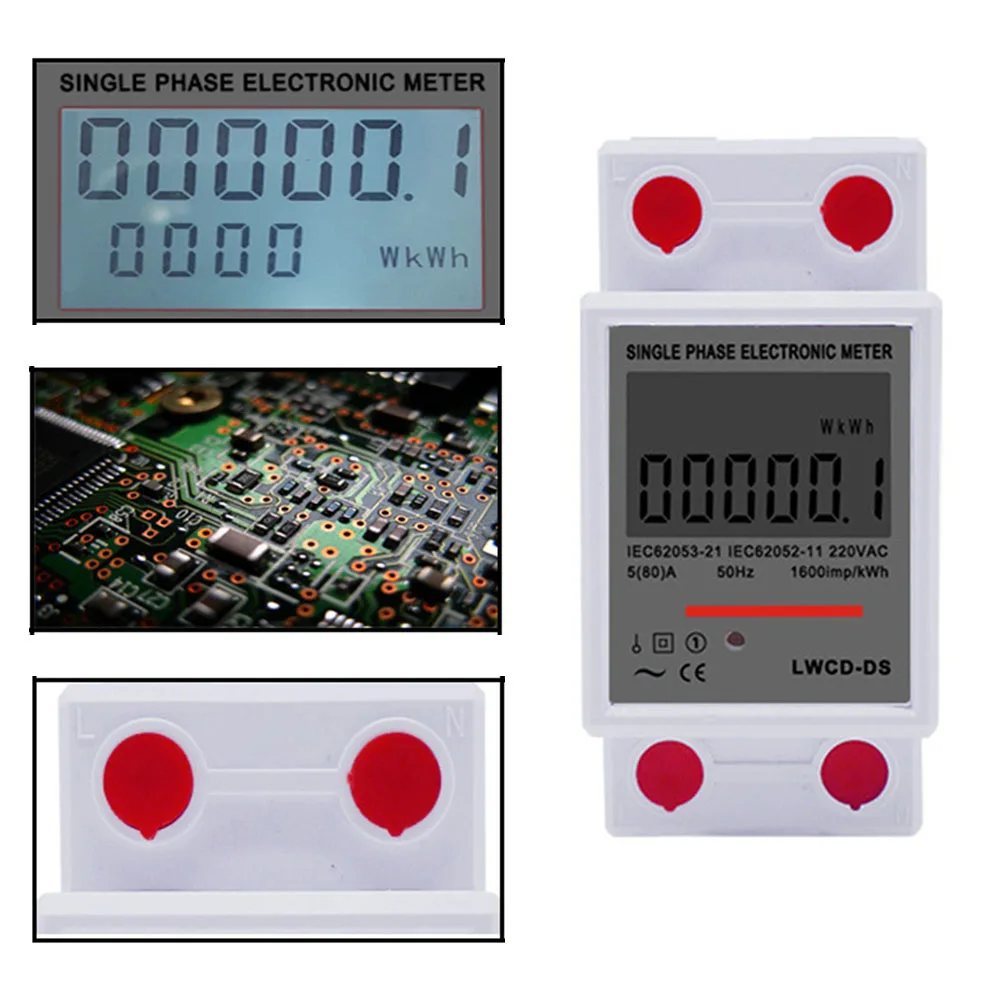 

1pcs Single Phase Energy Meter 5-80A AC220V LCD Screen Display Guide Rail Energy Meter Single Dual Display Backlight 78x36x65mm