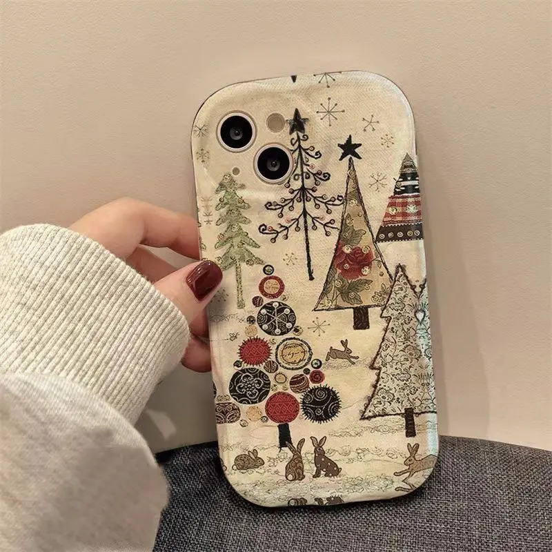 Чехол для iPhone 16 ProMax 11 13 14 15 Pro 12 Mini XR 8 7 Plus XS SE 2022 Рождественская елка с волнистыми