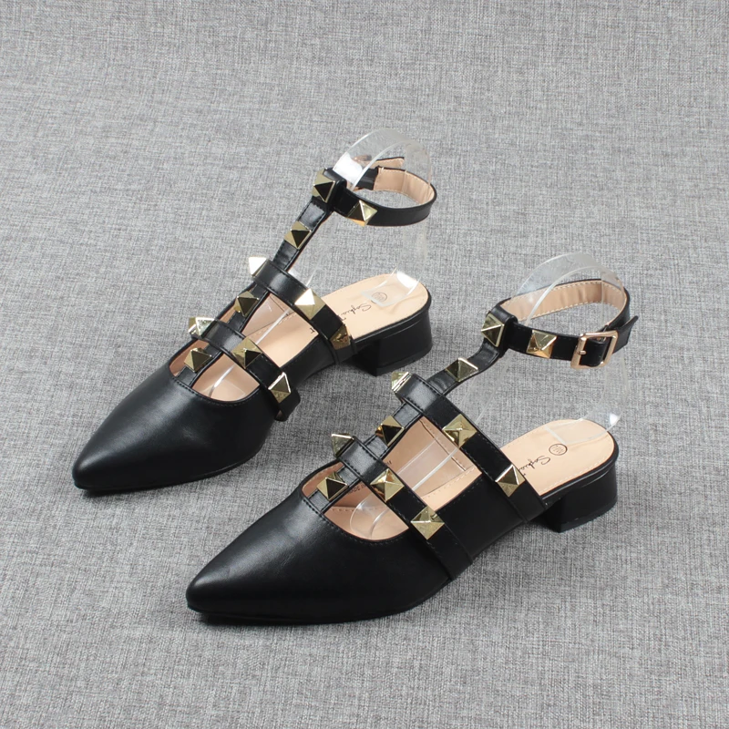 

Comfort Shoes for Women Female Sandal Large Size 2022 Summer Block Heels Med Girls Studded Beige Low Closed Fashion Big Sexy New