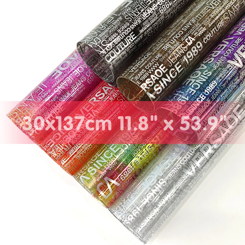 

30x137cm Alphabet Pattern Translucent Faux Leather Sheets PVC Vinyl Film for Packaging Decoration Bag Making DIY Craft Handmade