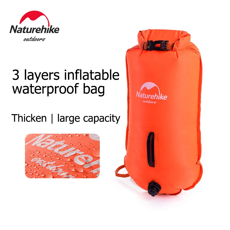 Naturehike Inflatable Swimming Buoy Waterproof Dual Airbag 28L Storage Dry Bag Adjustable Belt Flotation Bag Swim Drifting Float