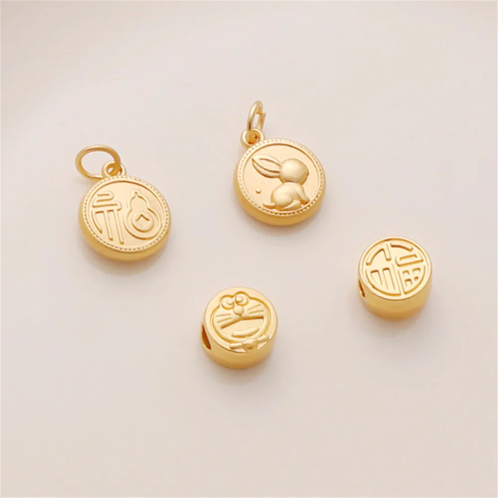 

18K dumb golden rabbit round hanging tag pendant through-hole separated bead diy bracelet necklace accessories