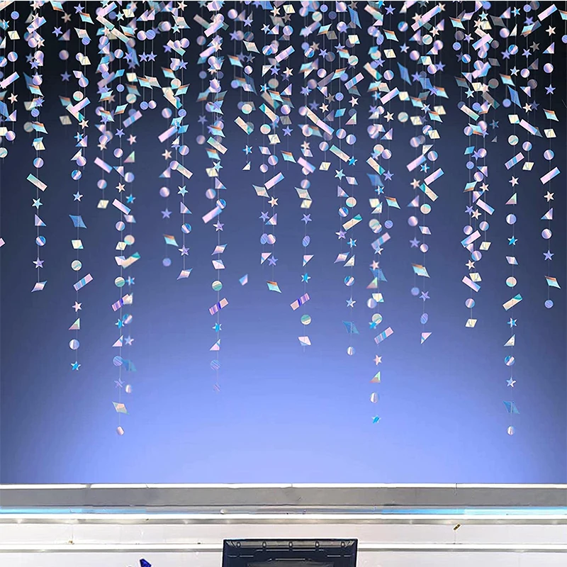 

6 String Holographic Confetti Garland Iridescent Star Dot Party Hanging Backdrop Streamer Birthday Banner Disco Party Decoration