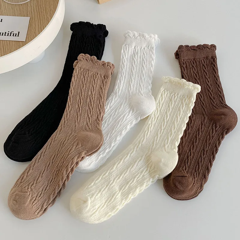 

New Retro Solid Color Lace Striped Diamond Cute Japanese Jk Socks Kawaii Lolita Spring And Autumn Striped Ins Socks