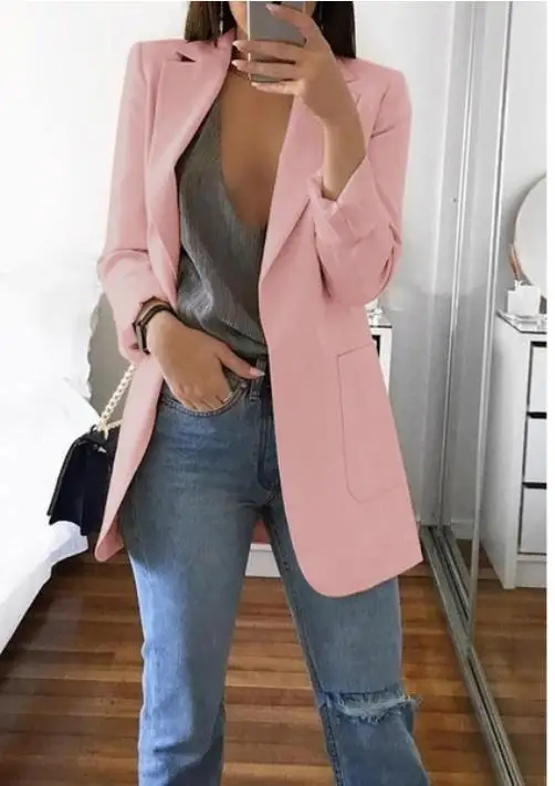 Spring and Autumn Women's Fashionable Turn-down Collar Fitting Open Cardigan Elegant Suit Jacket roupas femininas luxo grife