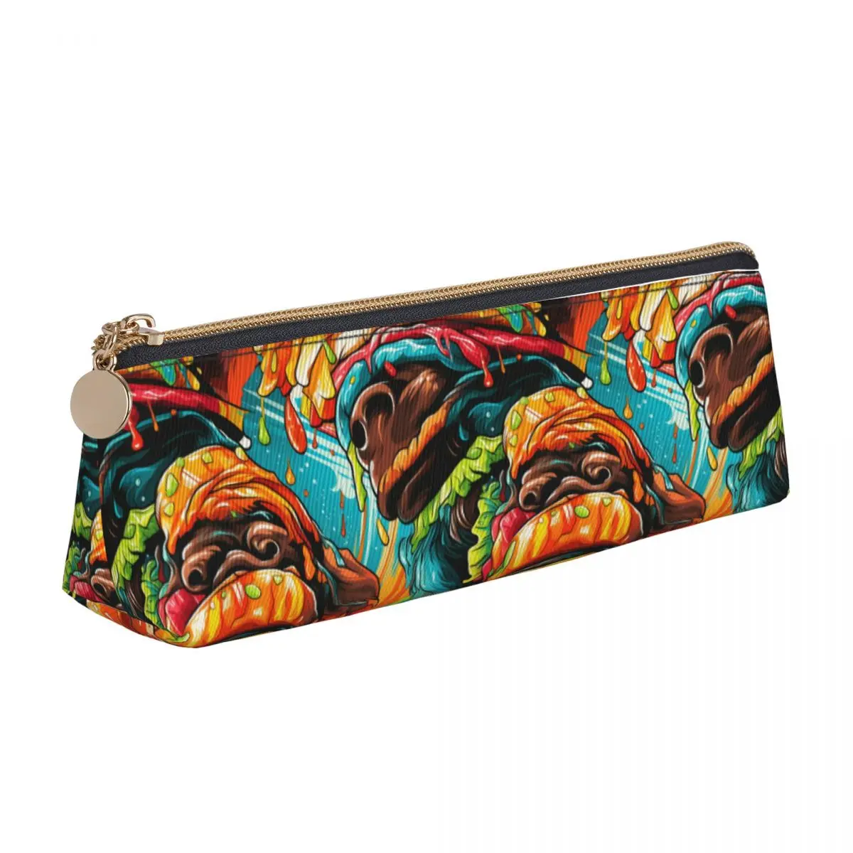 Case Sauce Color University Large Capacity Zipper Pencil Box For Child Retro Leather Pen Pouch