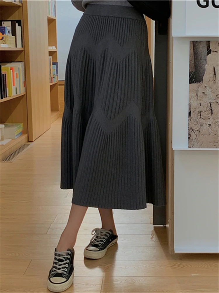 Женская трикотажная длинная юбка с высокой талией в Корейском стиле | одежда