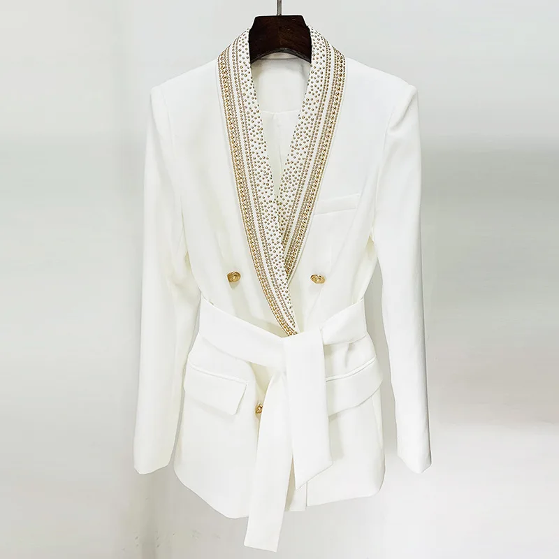 

Спот 2023 Европейская и американская мода звезды новый популярный металлический пояс, воротник с зелеными фруктами, блейзер средней длины