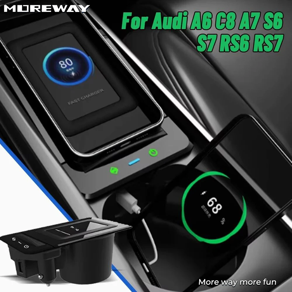 

Беспроводное зарядное устройство Moreway для Audi A6 C8 S6 RS6 A7 S7 RS7 2019 2020 2021 2022, держатель для телефона, быстрая зарядка, элемент декора салона автомобиля
