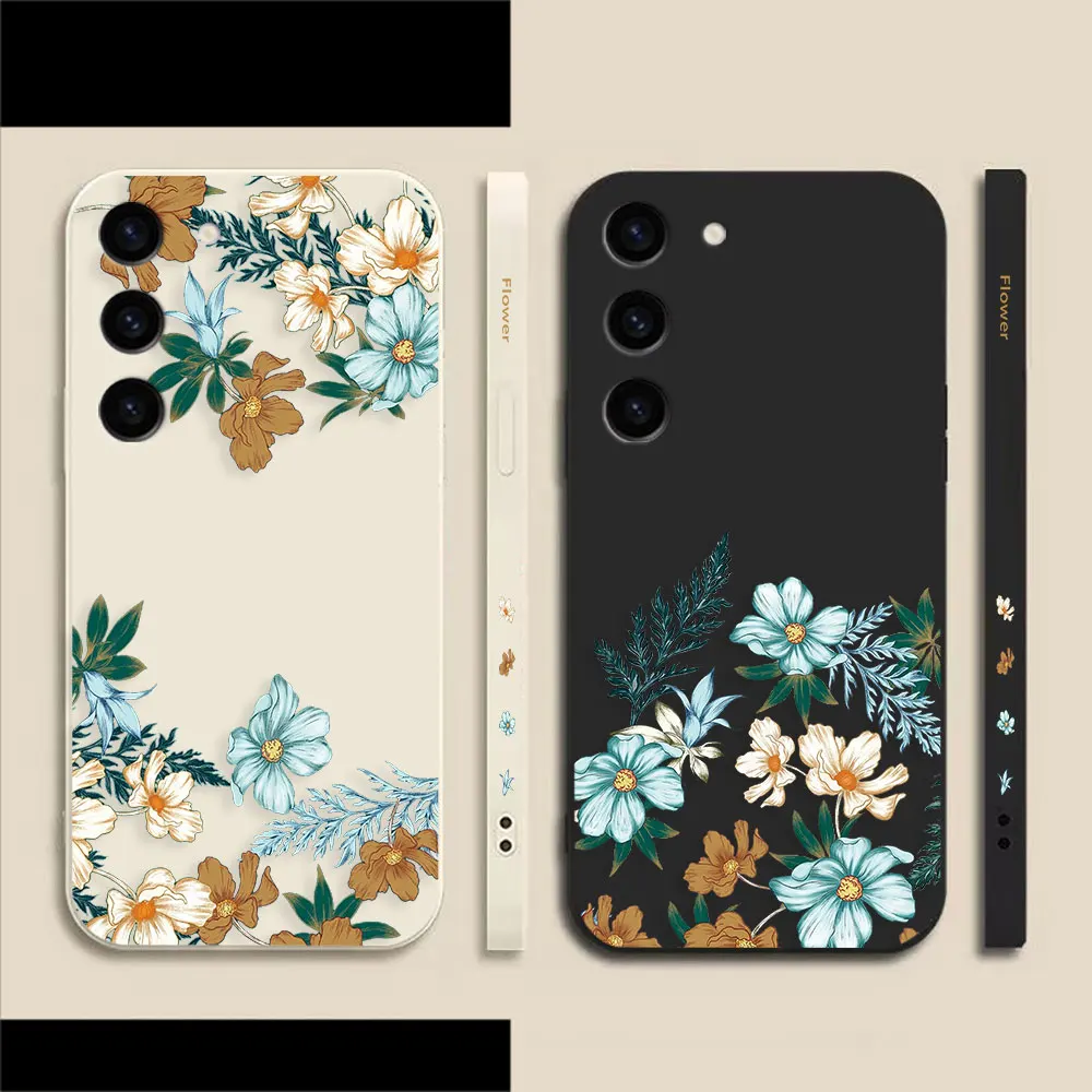 

Vintage Painted Flowers Phone Case For Samsung S23 S22 S21 S20 FE S11 S11E S10 S10E S9 S30 Ultra Plus 4G 5G Case Fundas Shell