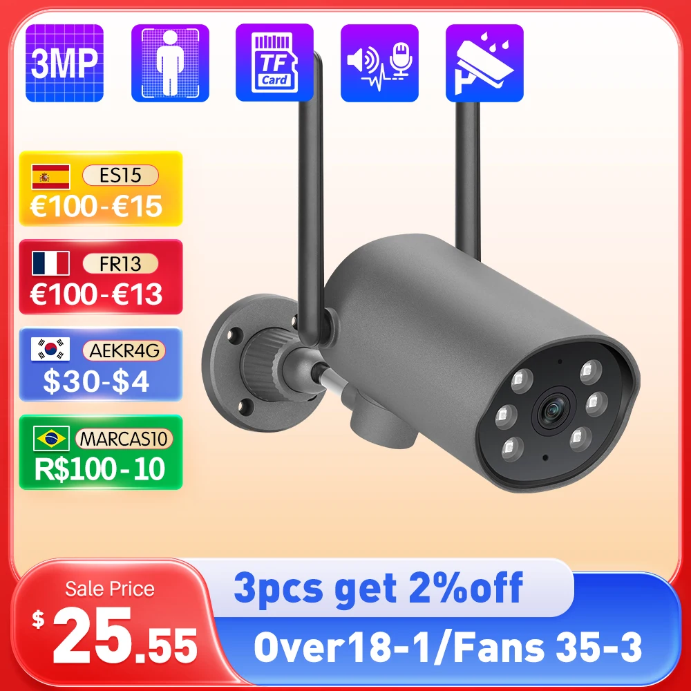 

Techage 3MP WIFi IP Camera PTZ Outdoor Wireless Bullect Camera Two-way Audio Record Auto Tracking Human Detection Home Security