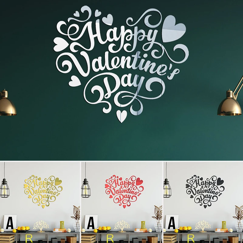 

Акриловая зеркальная Настенная Наклейка в виде сердца на День святого Валентина, сезонный тематический клейкий настенный Декор для дома, б...