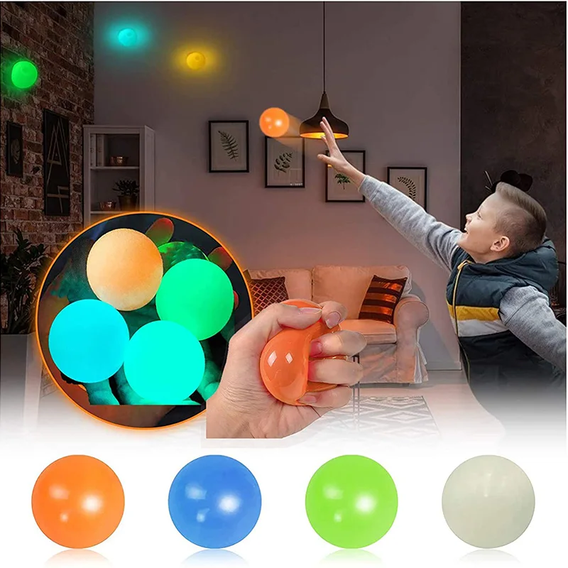 

Funny For Kids/Adult Fluorescent Sticky Wall Ball Glow Toy Decompression Squishy Pinch It Luminous Squeeze Adult Antistress Toy
