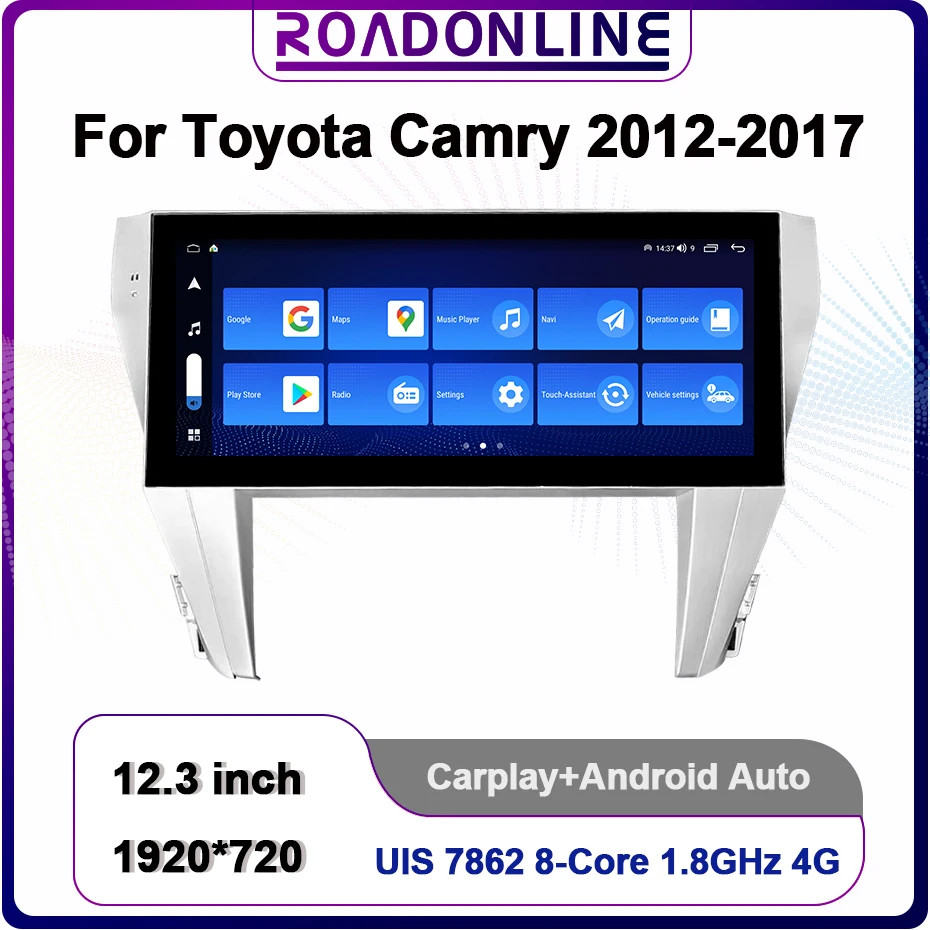 

For Toyota Camry 2012-2017 12.3 Inch 1920*720 6G+128G Car Radio Stereo Receiver Android Auto Radio Multimedia Player Carplay