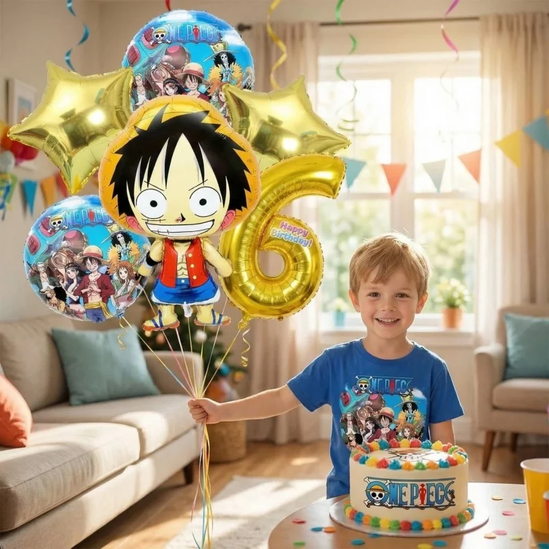 Фото Набор фольгированных шаров One Piece: Золотые, красные, синие градиентные шары с Луффи и цифрами 0-9 для аниме-вечеринки, украшения на день рождения, подарка другу №2