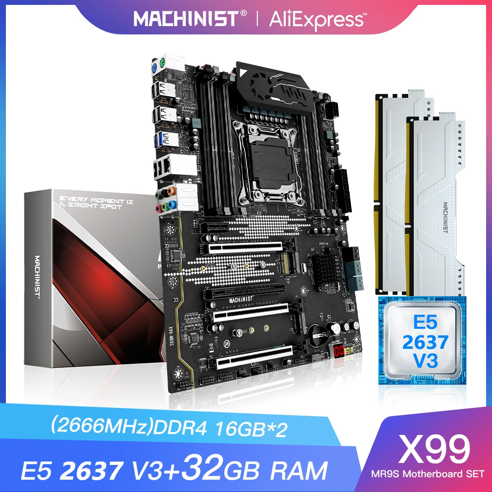 Комплект материнской платы MACHINIST X99 MR9S с процессором Xeon E5 2637 V3 16 Гб (2 х8 ГБ) DDR4 ОЗУ