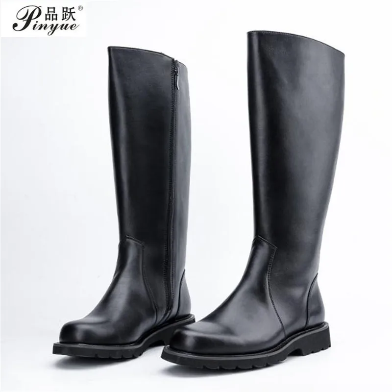 

Leather Boots women Men British Military Army Motorcycle Riding Equestrian Mens Boots Knee High Casual Zipper Cowboy Boots 35 48