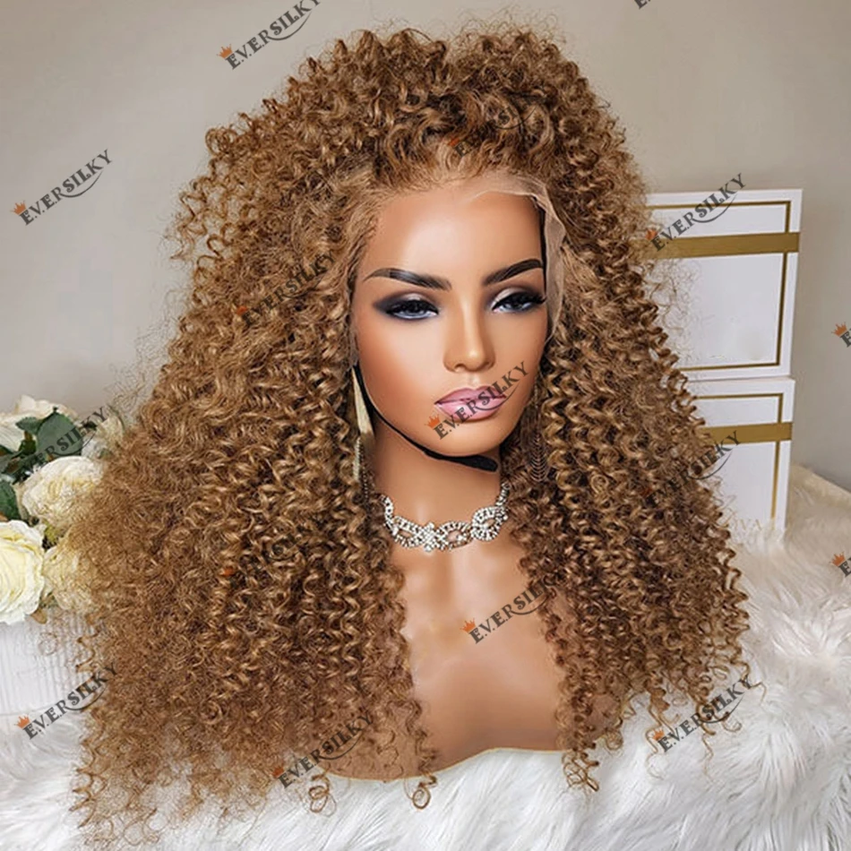 Curly Medium Golden Brown 250 Density Remy Indian Human Hair 13x6 Lace Front Wig for Black Women Preplucked 360 Lace Frontal Wig