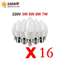 16pcs led candle bulb c37 3w 5w 6w 7w e14 e27 b22 e14 ac220v 240v warm white cold white daylight for home decoration lamp