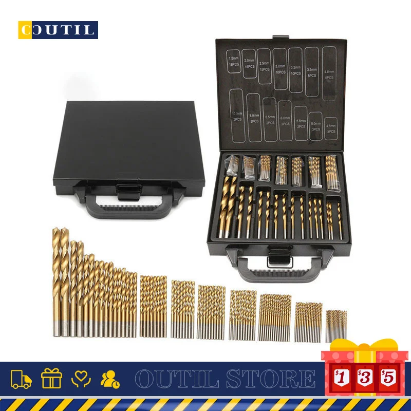 

99pcs High Quality 1.5-10mm Titanium Coated HSS Twist Drill Bits Set And Case Plastic Wood Metal Drilling Tool Kit Box